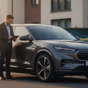 Installer beside a modern UK car illustrating Ghost immobiliser cost checks
