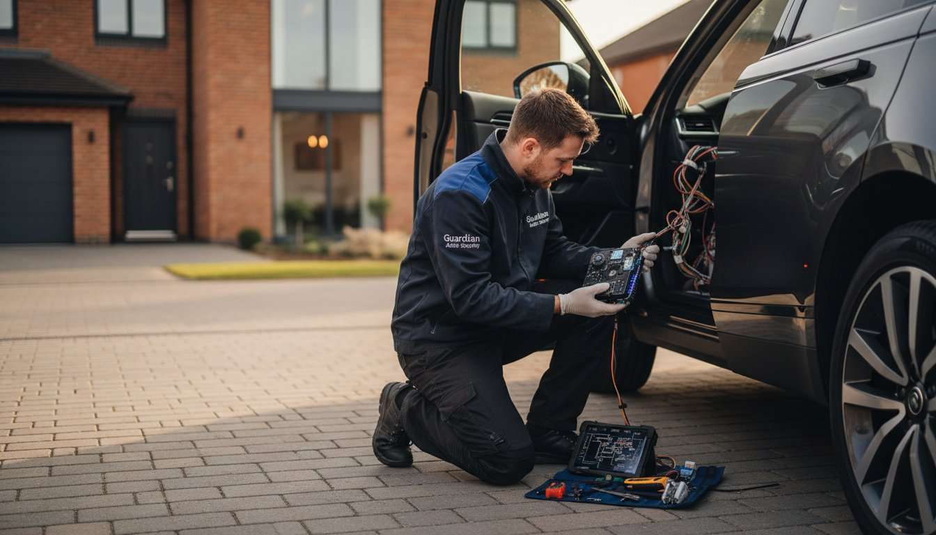 Car Immobiliser Fitting Shenfield: Options and Preparation 3 Installer working beside a modern right-hand-drive UK car