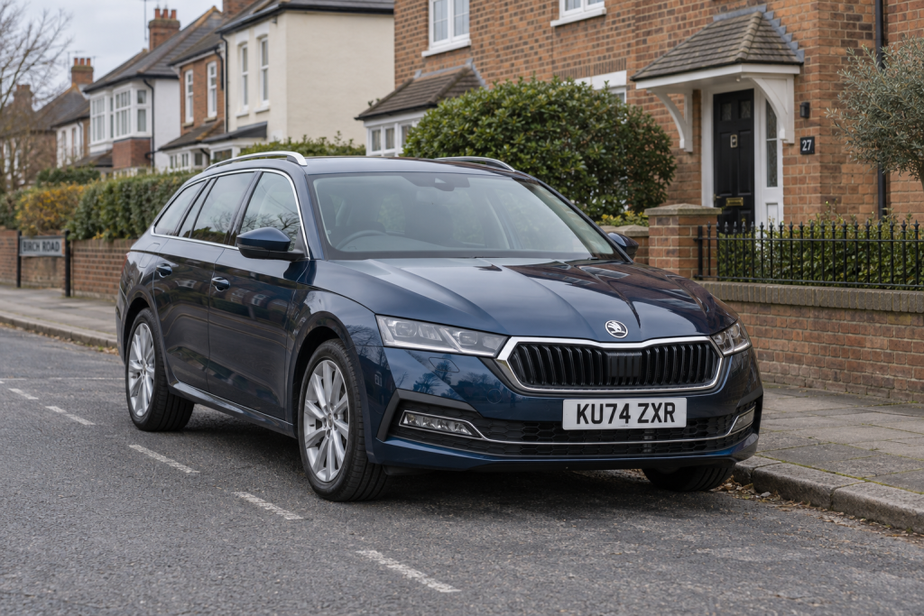 Skoda vehicle security and audio guide: Octavia estate on a British road