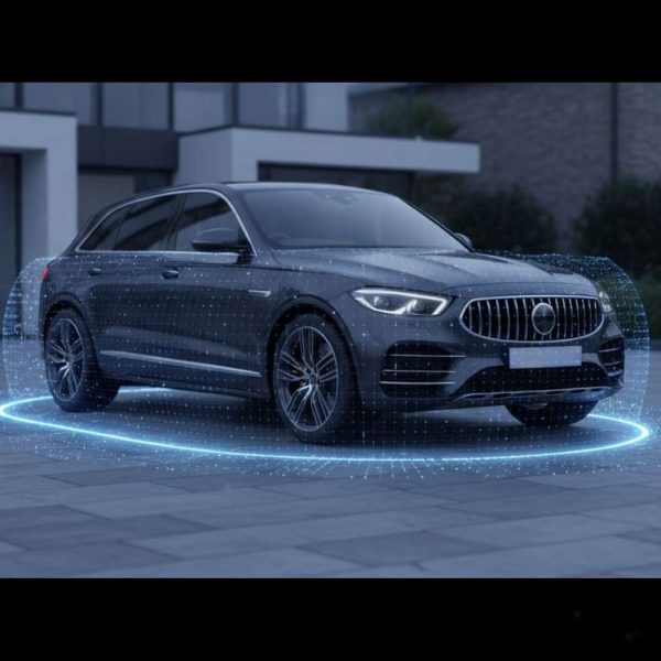 Modern SUV outside UK homes illustrating car immobiliser and car alarm security
